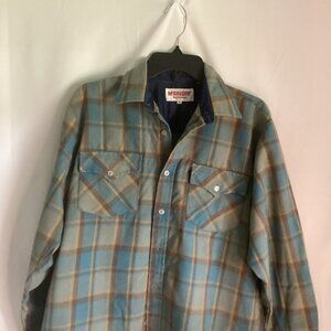 McGregor Sportswear Plaid Button-Down Shirt – Blue/Brown – Size M – 28" Length